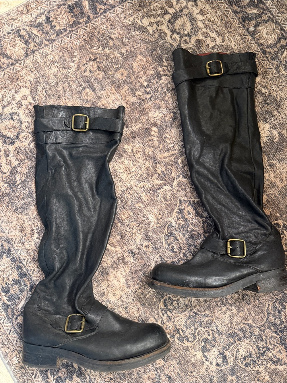 Jeffrey Campbell Black Over-the-Knee Buckle Leather Boots